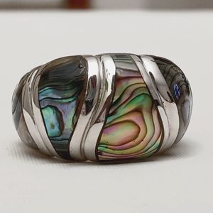 STERLING SILVER SWIRLED GROOVED ABALONE RING